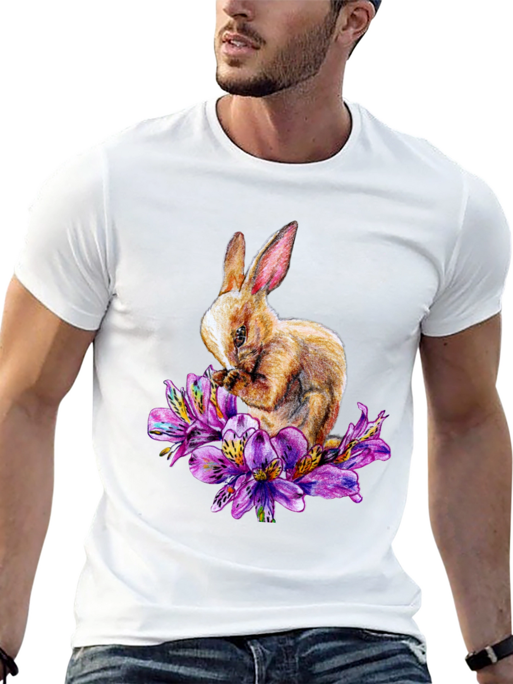 Rabbit and Floral T-Shirt - Unique Graphic Tee