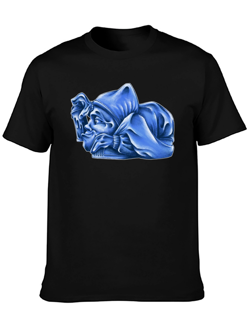 Blue Cartoon Character Graphic Black T-Shirt
