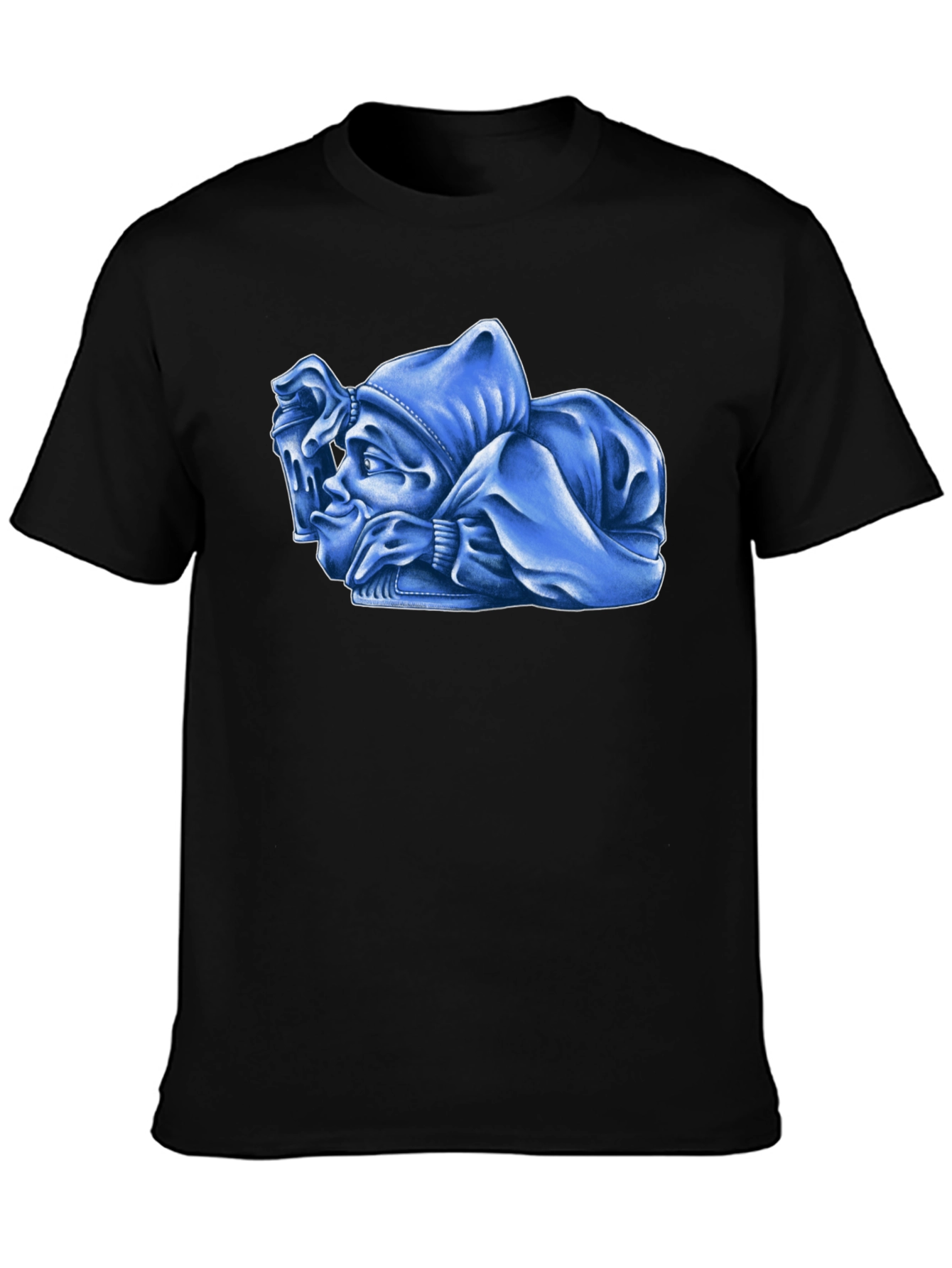 Blue Cartoon Character Graphic Black T-Shirt