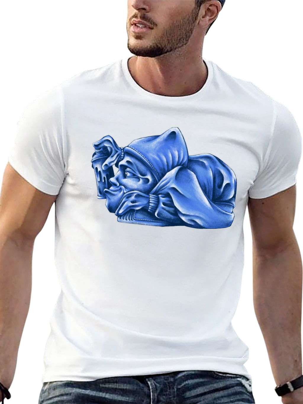 Blue Cartoon Character Graphic Black T-Shirt