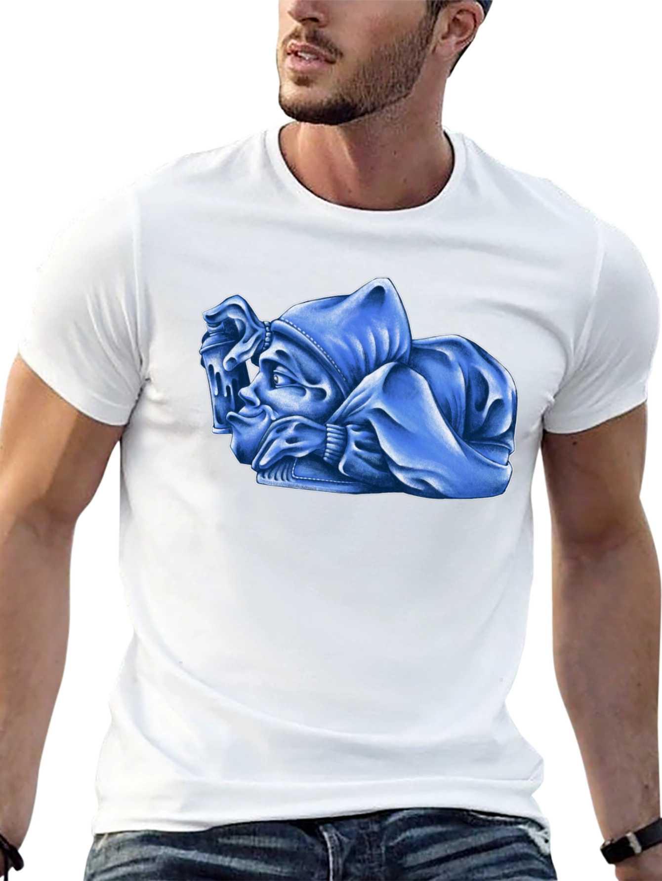 Blue Cartoon Character Graphic Black T-Shirt