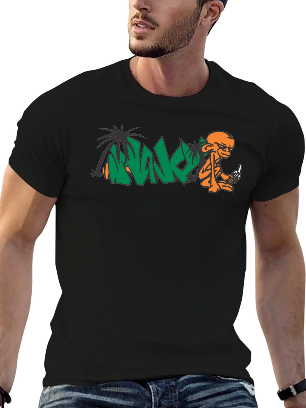 Cool Black T-Shirt with Orange Monkey Graphic