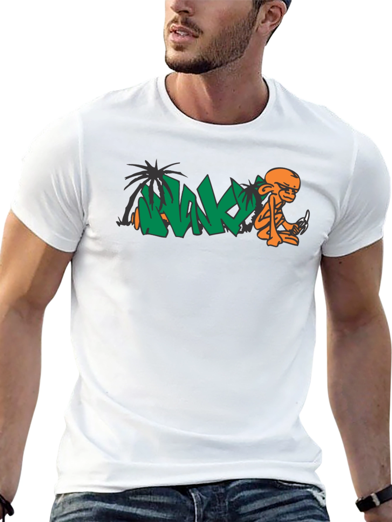Cool Black T-Shirt with Orange Monkey Graphic