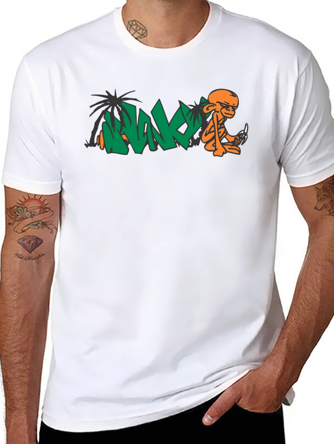 Cool Black T-Shirt with Orange Monkey Graphic