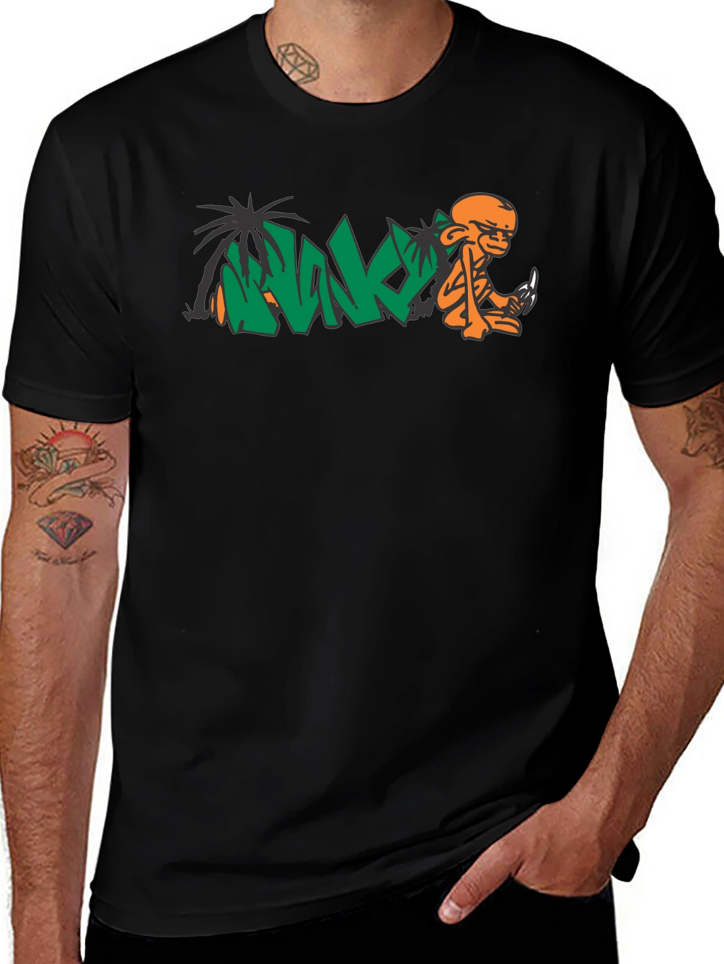 Cool Black T-Shirt with Orange Monkey Graphic