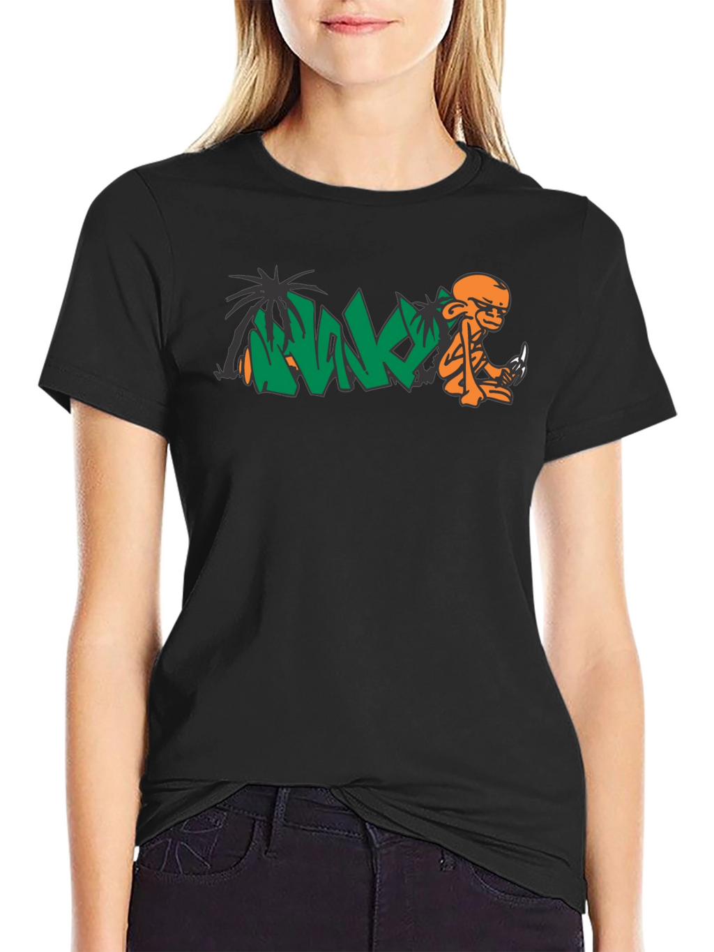 Cool Black T-Shirt with Orange Monkey Graphic