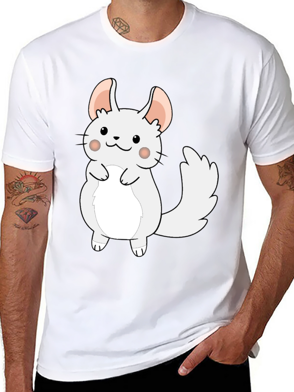 Cute Cartoon Chinchilla Graphic Tee - Black