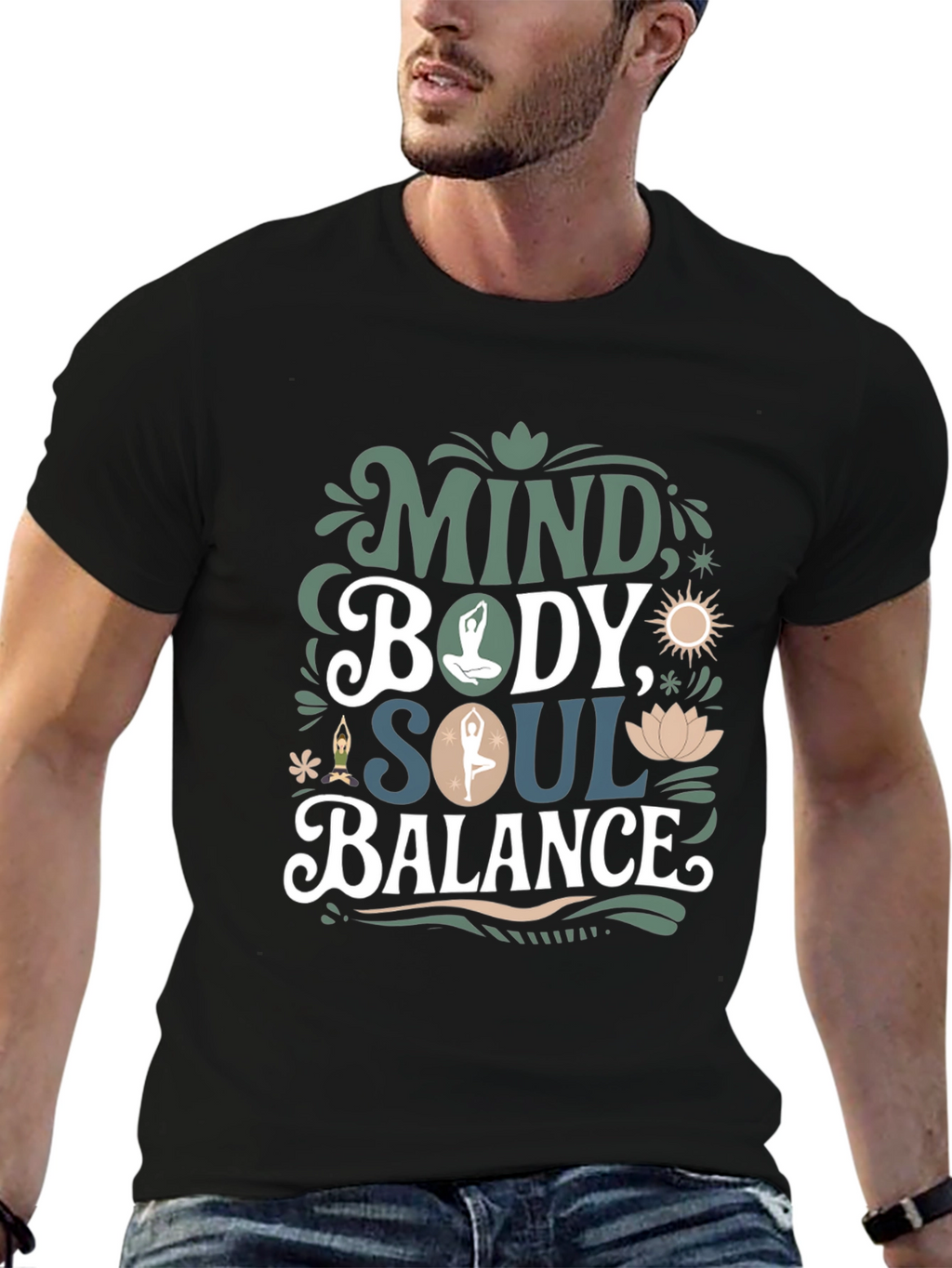 Mind Body Soul Balance T-Shirt - Mens Black Tee