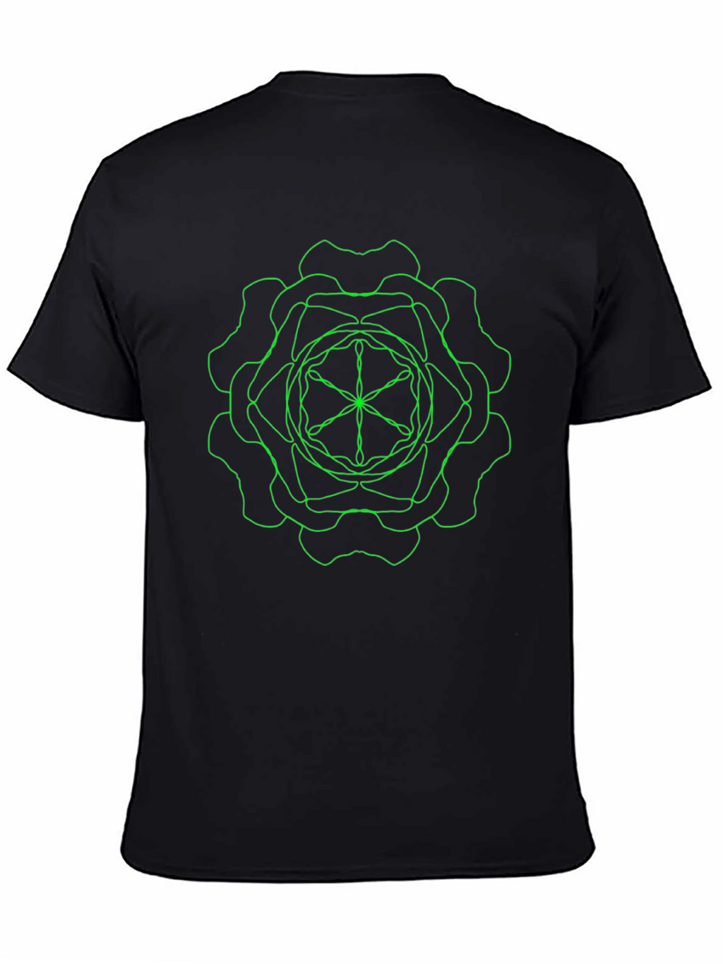 Geometric Green Line Art Black T-Shirt