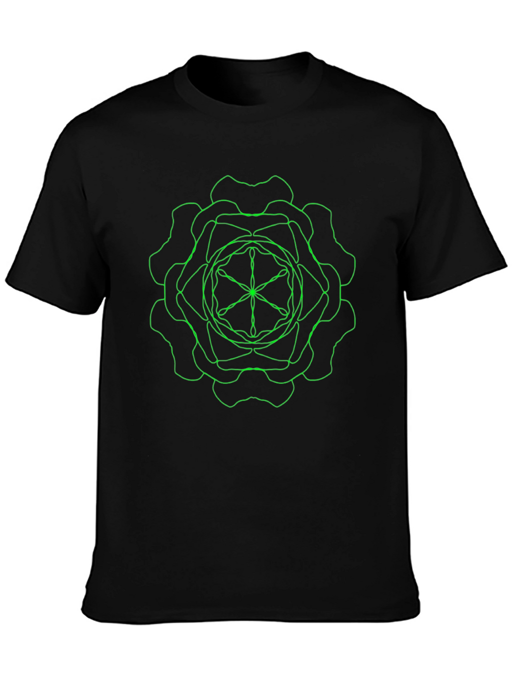 Geometric Green Line Art Black T-Shirt