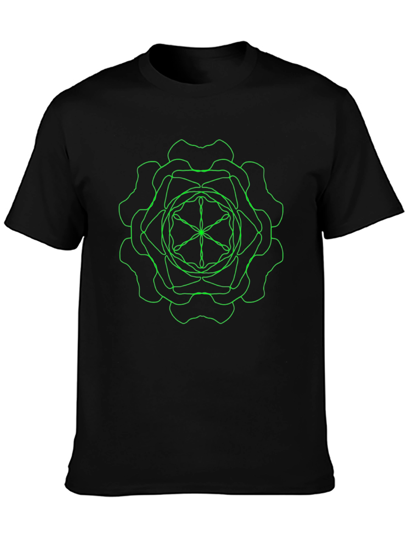 Geometric Green Line Art Black T-Shirt