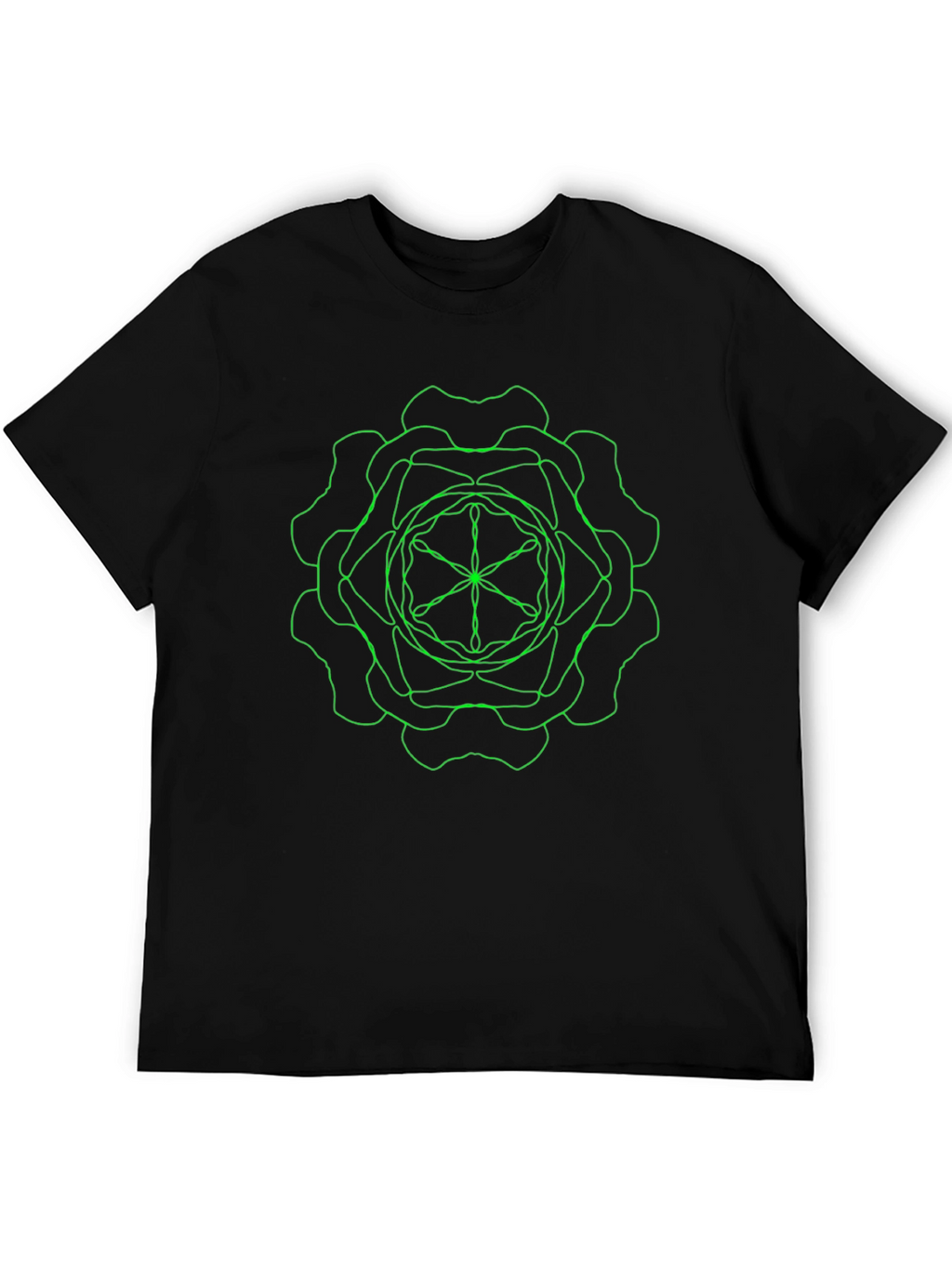 Geometric Green Line Art Black T-Shirt
