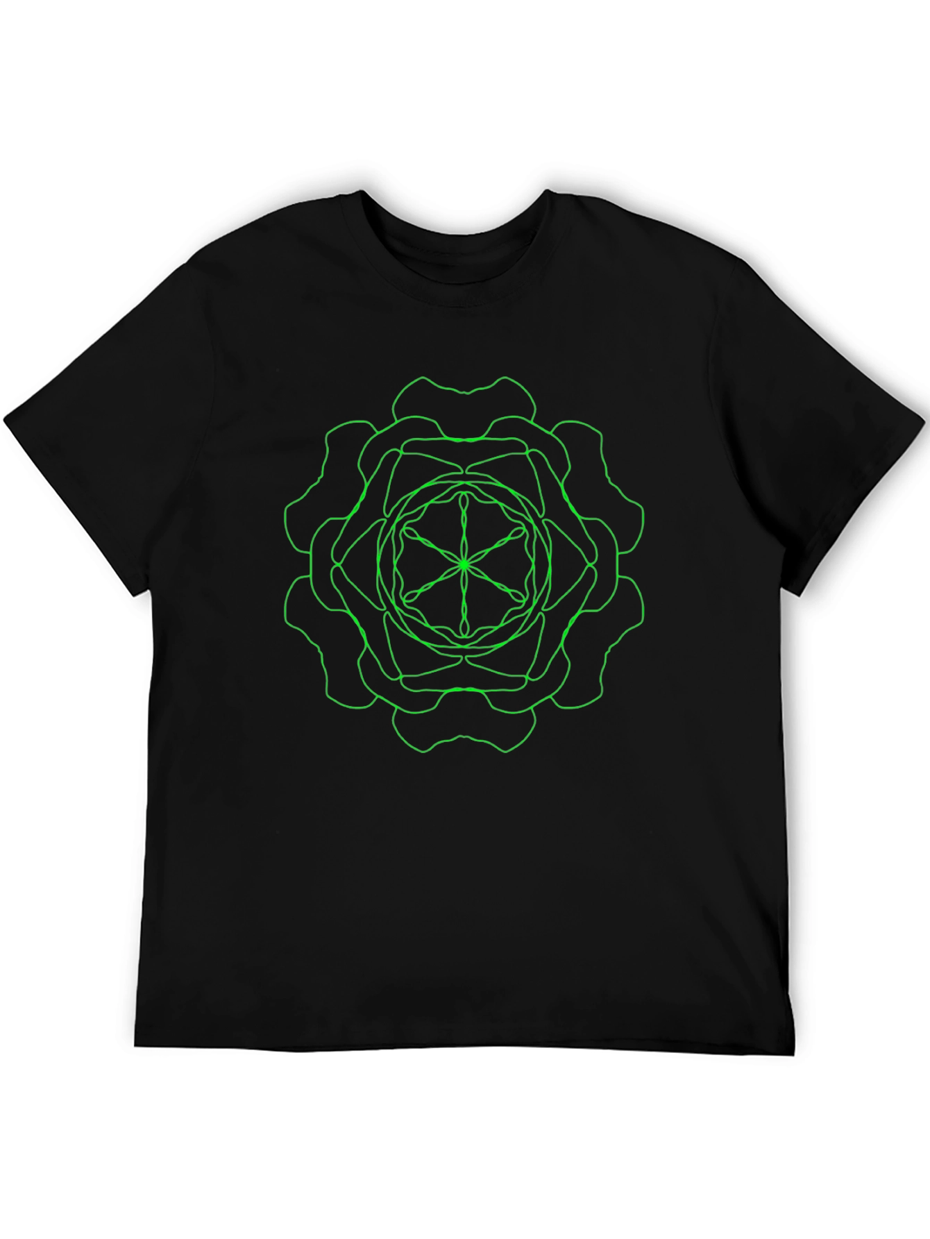 Geometric Green Line Art Black T-Shirt