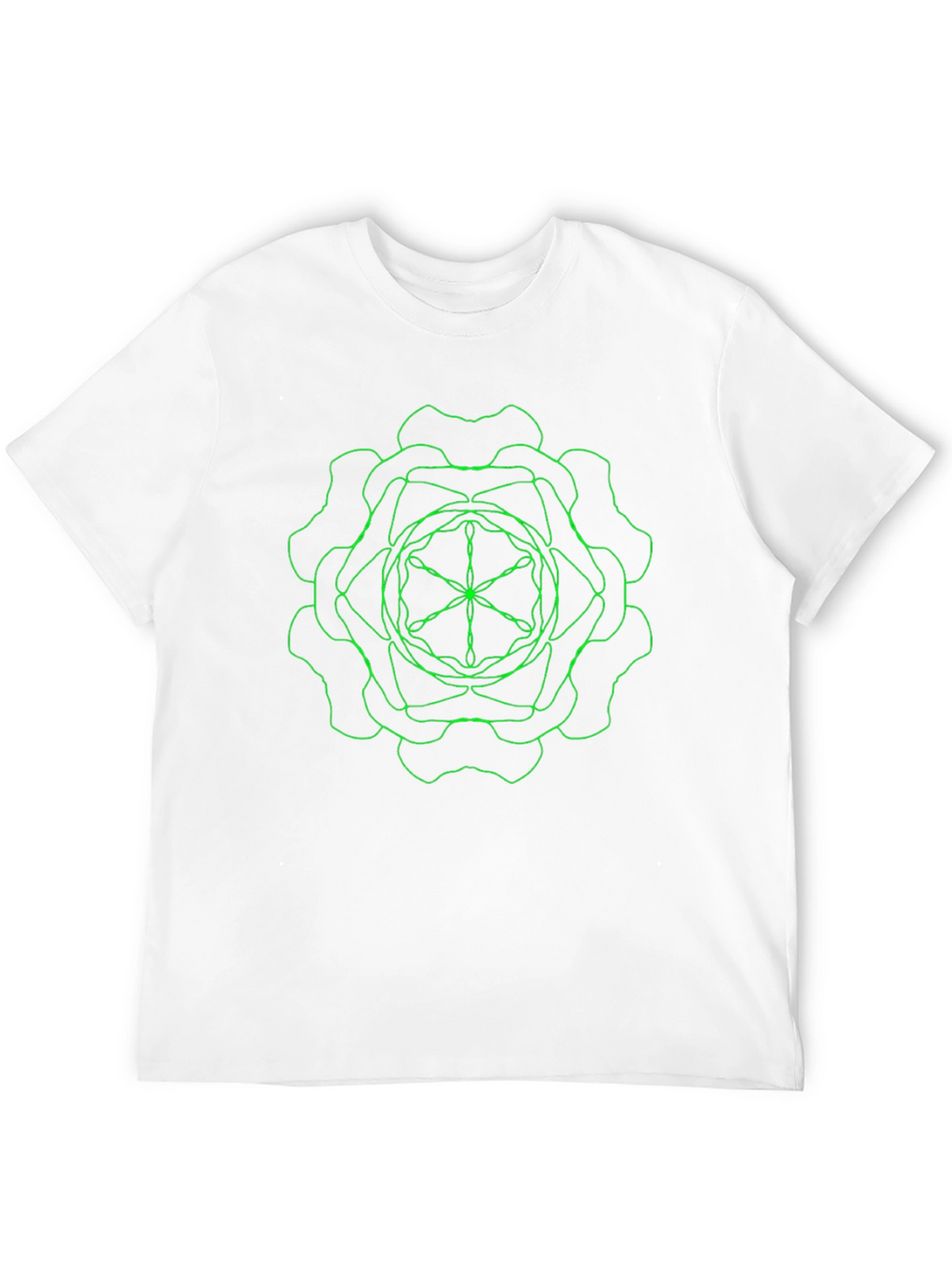 Geometric Green Line Art Black T-Shirt