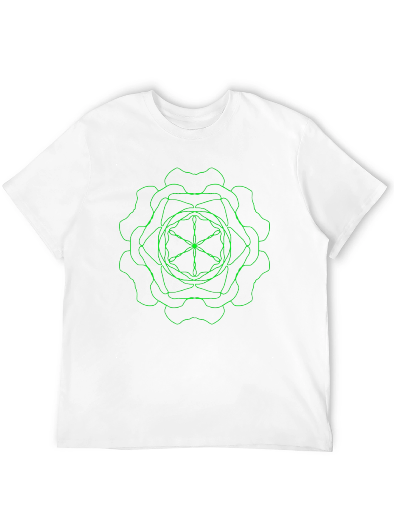 Geometric Green Line Art Black T-Shirt