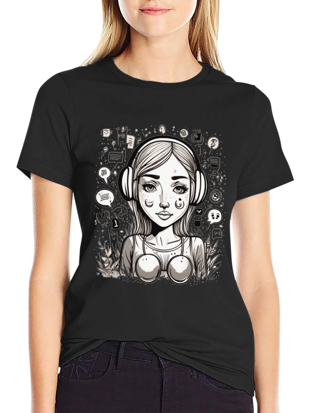 Graphic Tee - Girl with Headphones Design