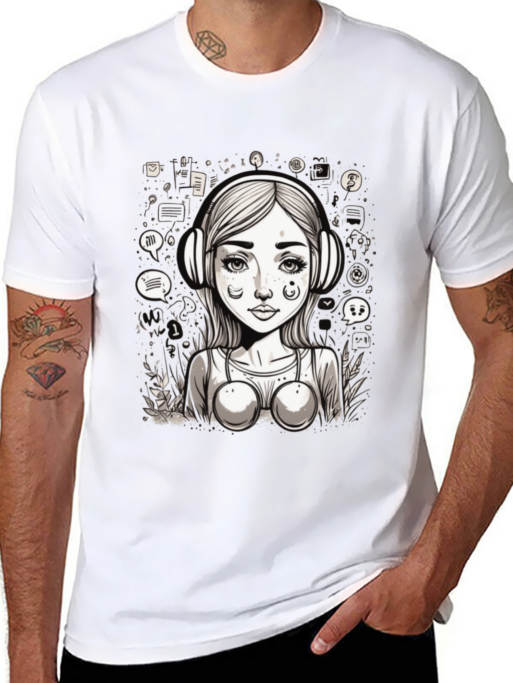 Graphic Tee - Girl with Headphones Design