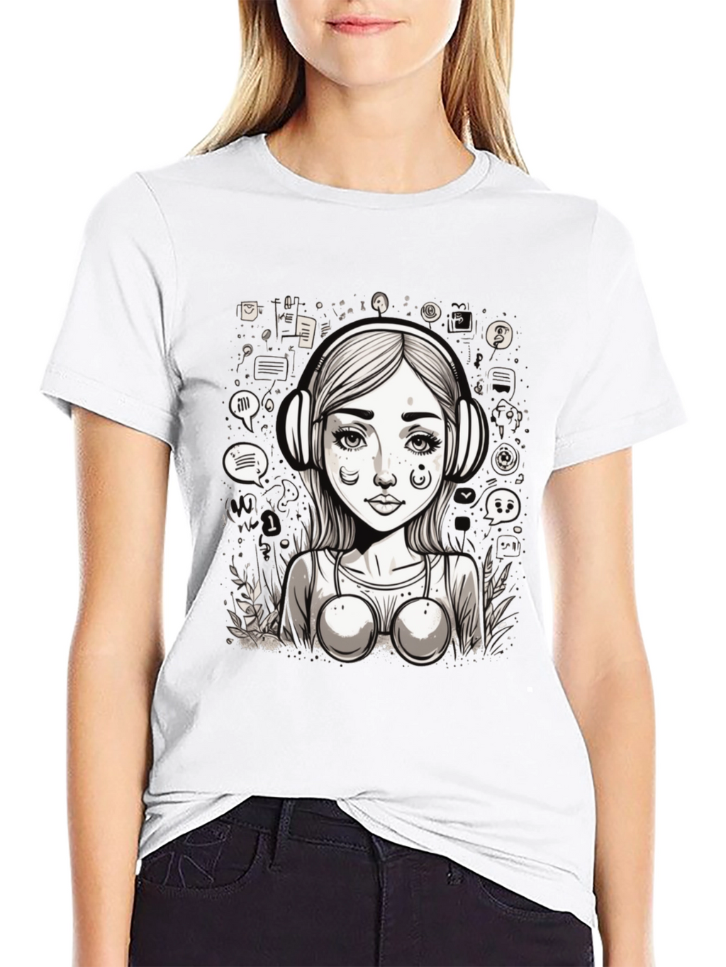 Graphic Tee - Girl with Headphones Design