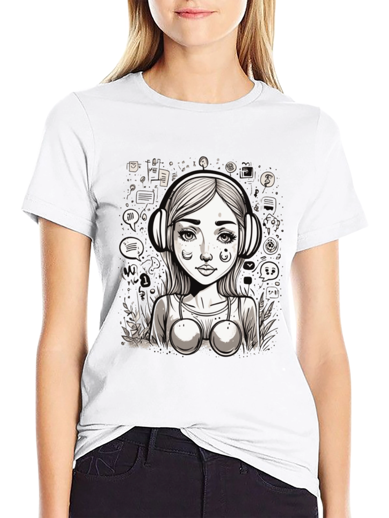 Graphic Tee - Girl with Headphones Design