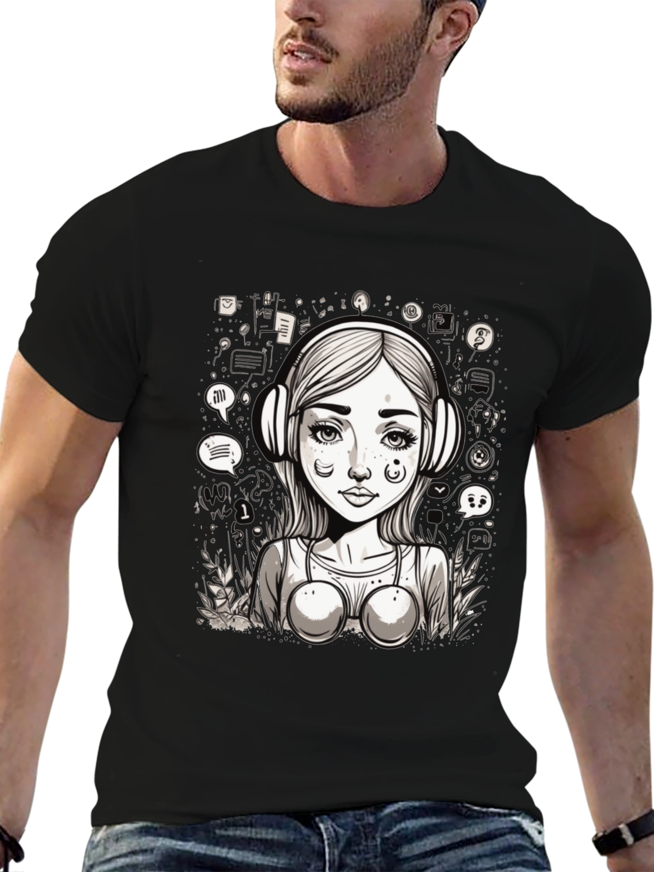 Graphic Tee - Girl with Headphones Design