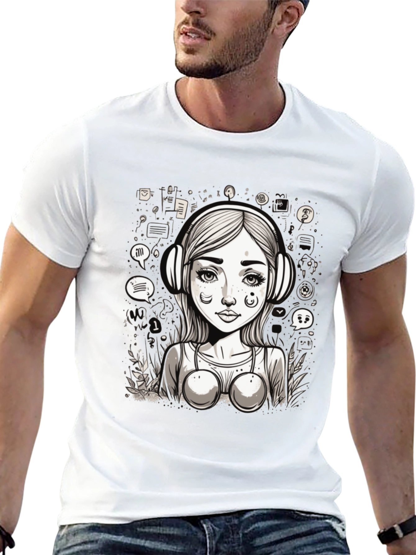 Graphic Tee - Girl with Headphones Design