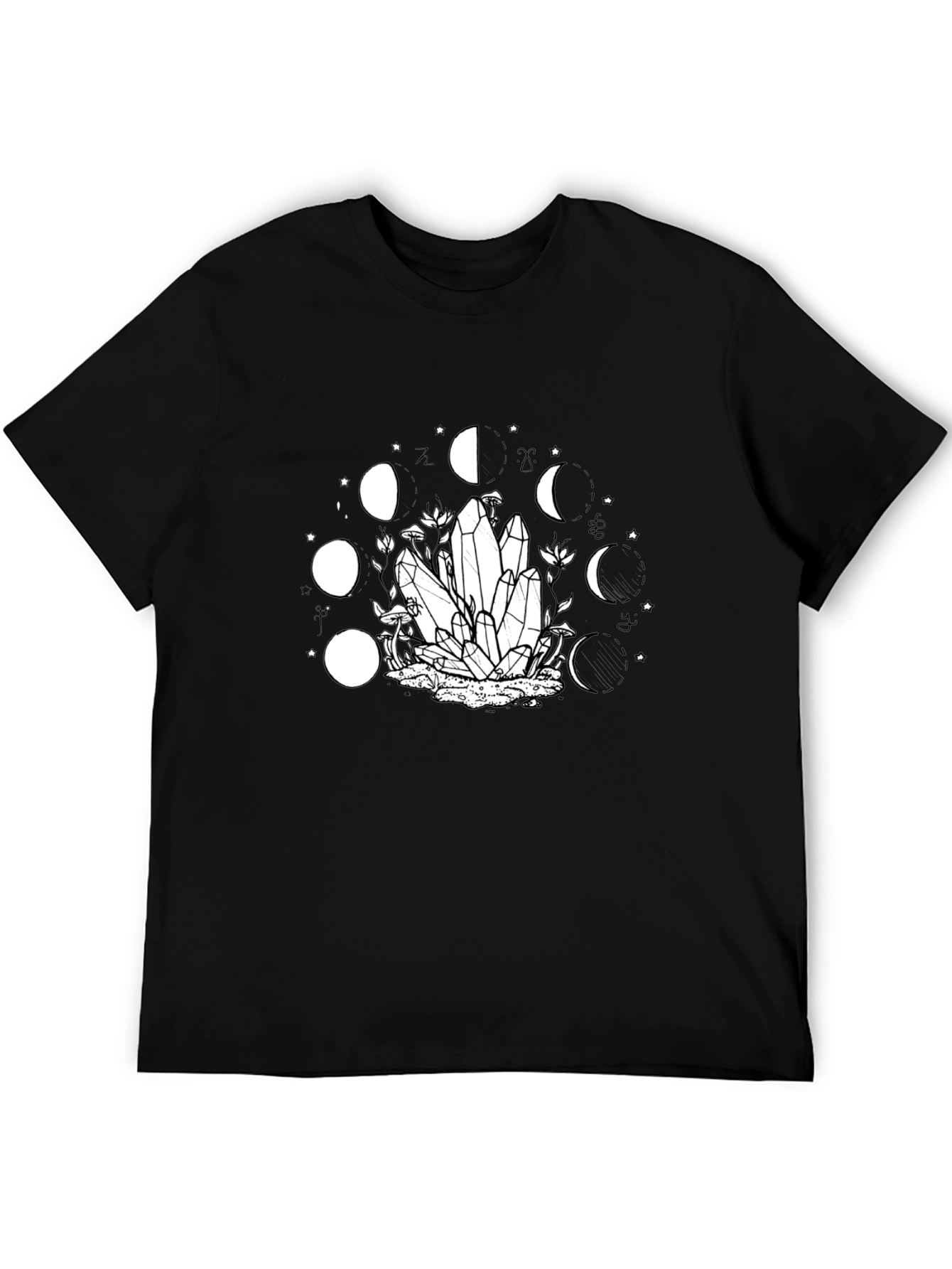 Mystic Moon Phase Crystal Graphic Tee - Black