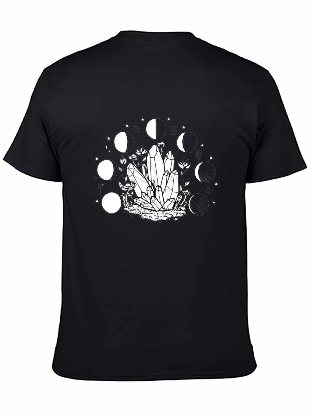 Mystic Moon Phase Crystal Graphic Tee - Black