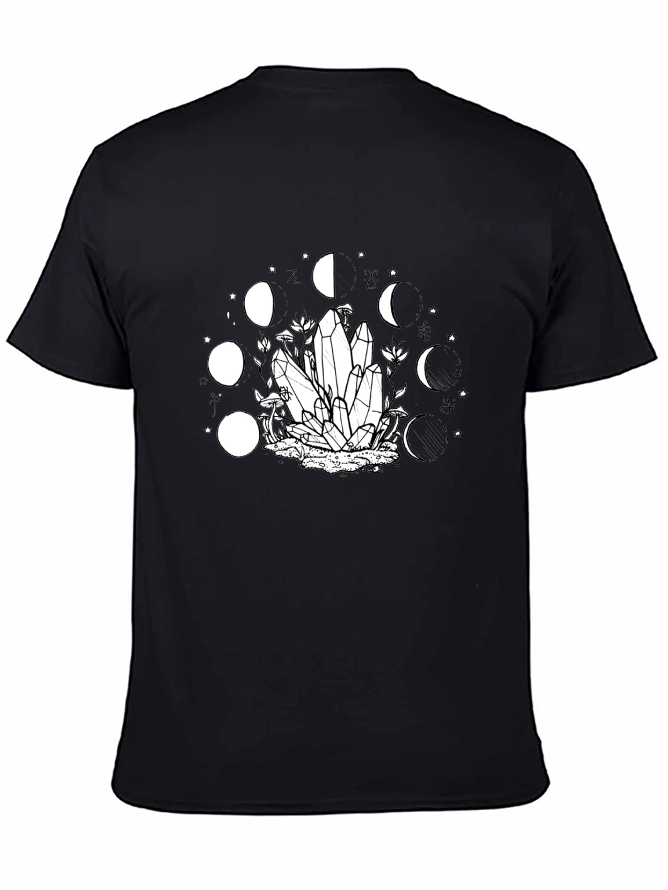 Mystic Moon Phase Crystal Graphic Tee - Black