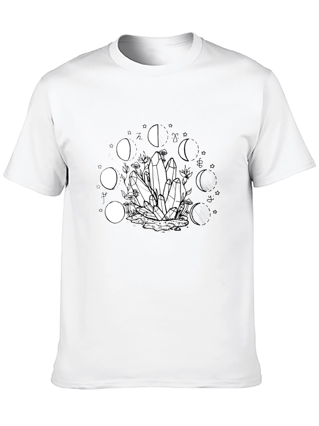 Mystic Moon Phase Crystal Graphic Tee - Black