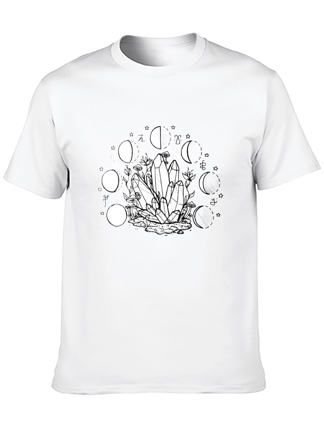 Mystic Moon Phase Crystal Graphic Tee - Black
