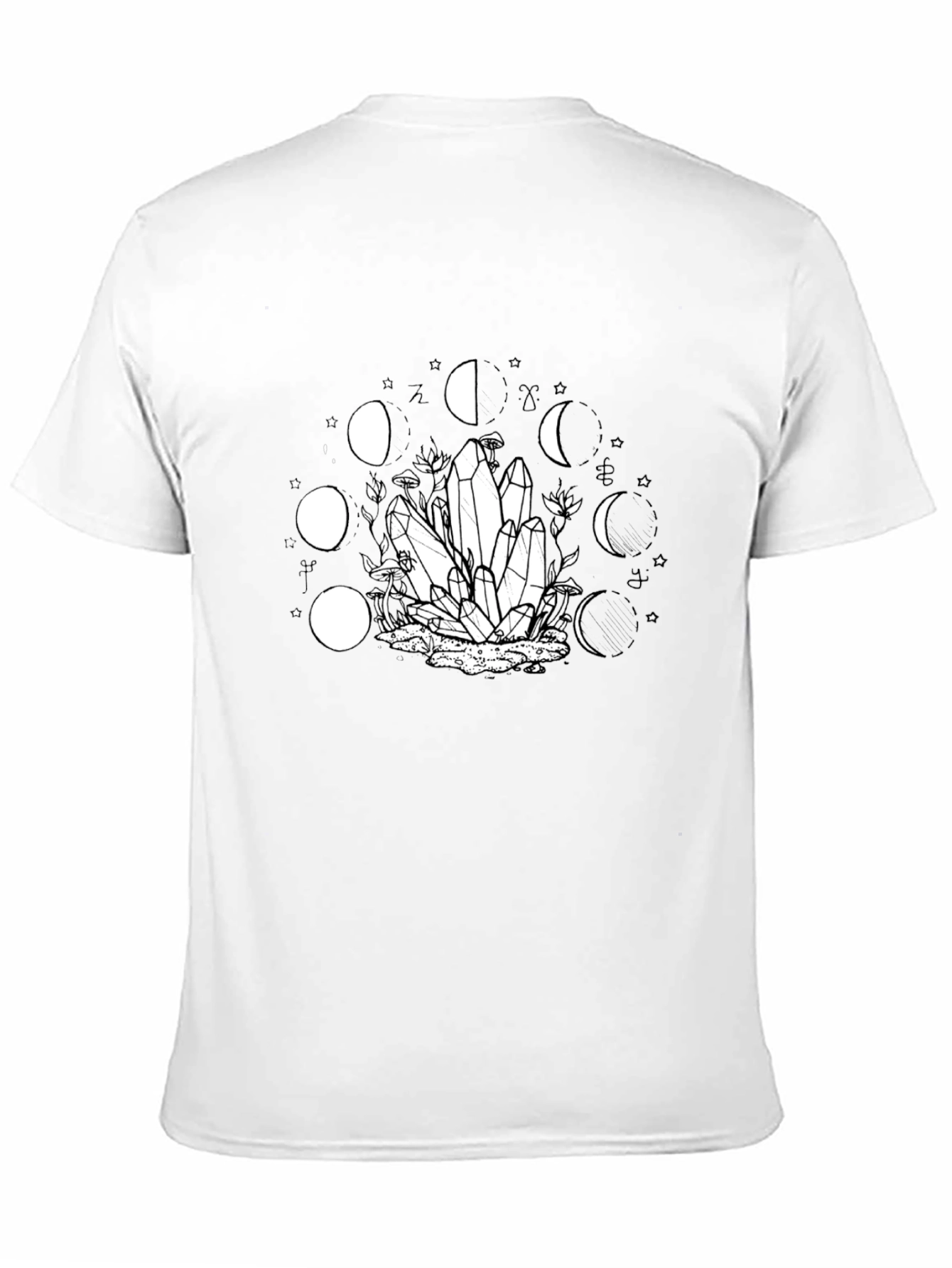 Mystic Moon Phase Crystal Graphic Tee - Black