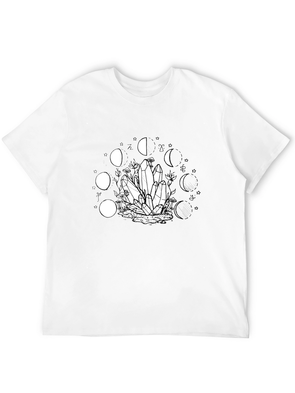 Mystic Moon Phase Crystal Graphic Tee - Black