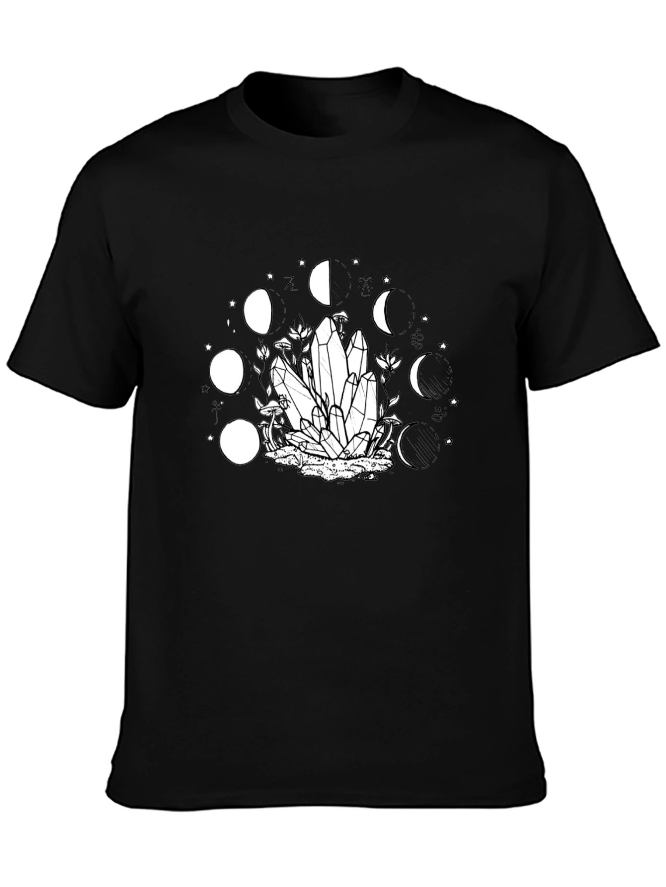 Mystic Moon Phase Crystal Graphic Tee - Black