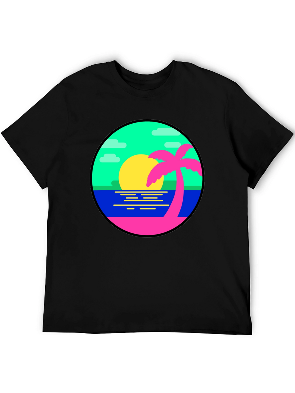 Retro Sunset Palm Tree Graphic Tee - Black