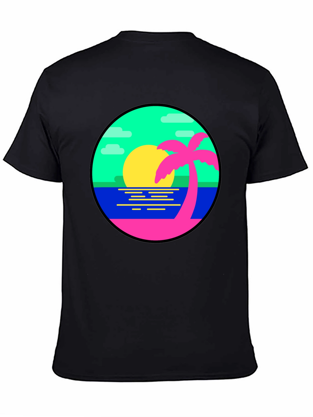 Retro Sunset Palm Tree Graphic Tee - Black