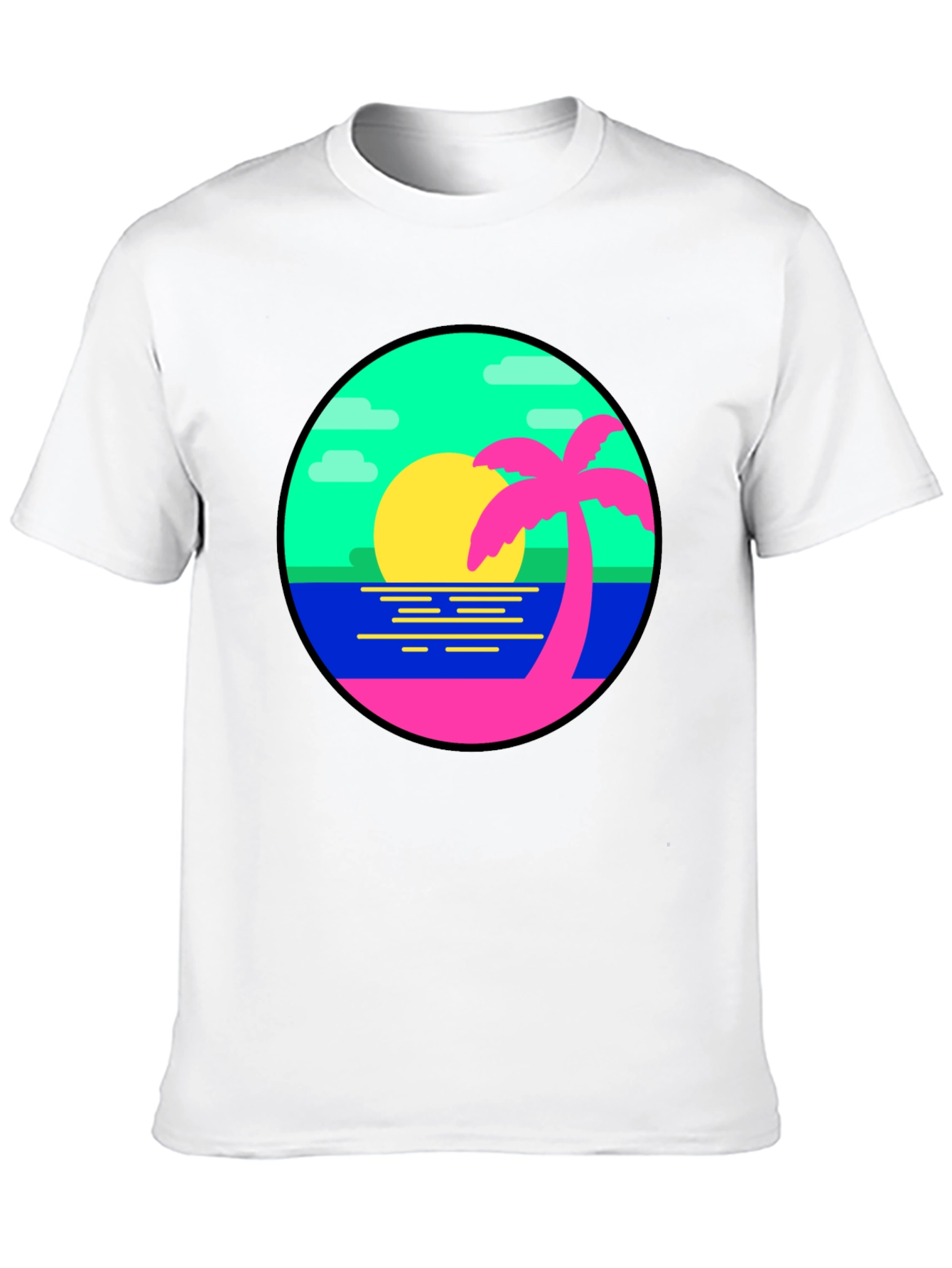 Retro Sunset Palm Tree Graphic Tee - Black