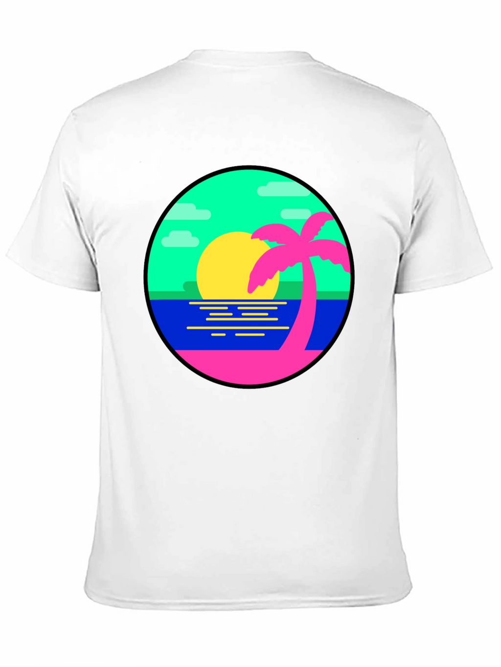 Retro Sunset Palm Tree Graphic Tee - Black