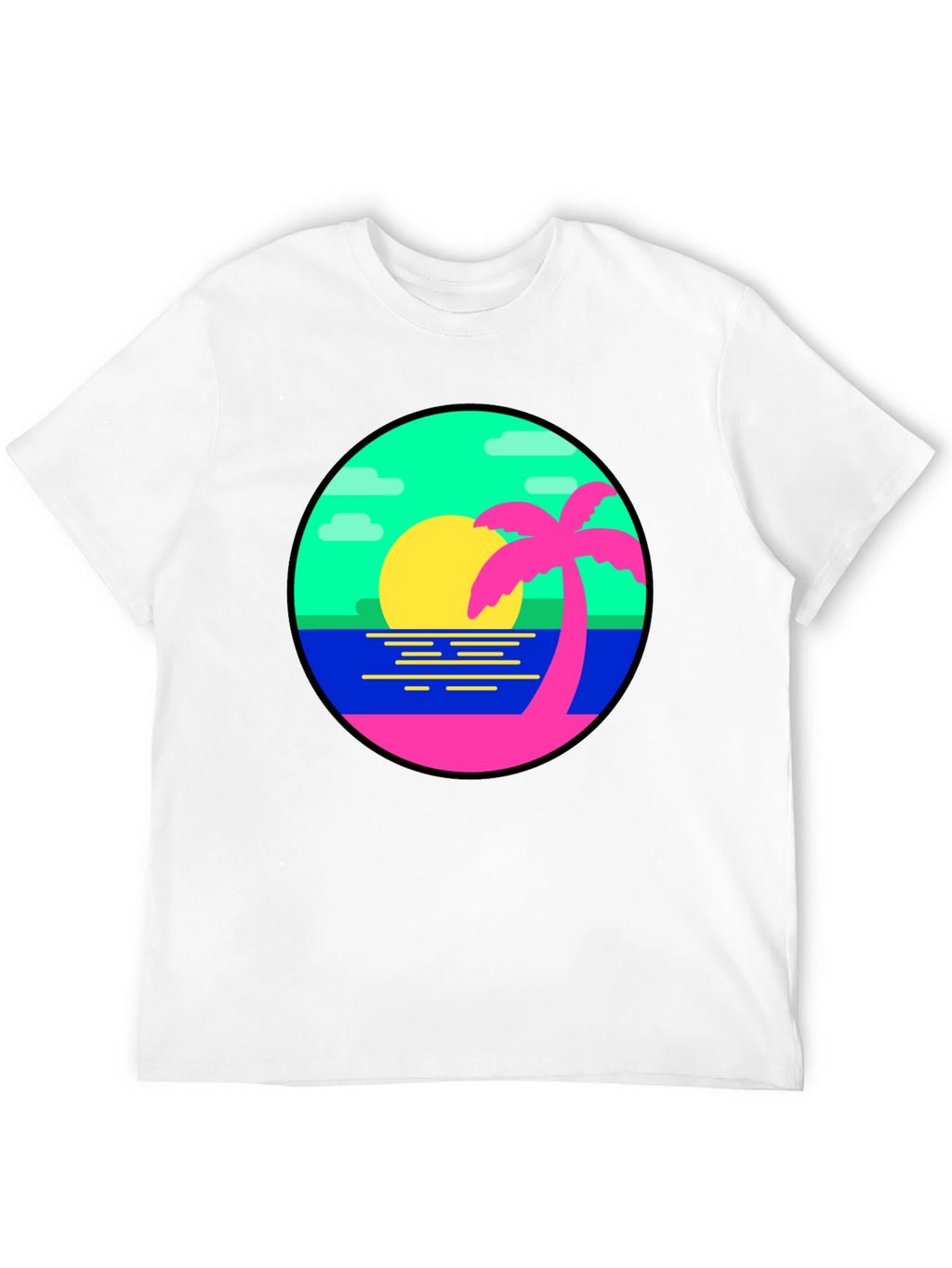 Retro Sunset Palm Tree Graphic Tee - Black