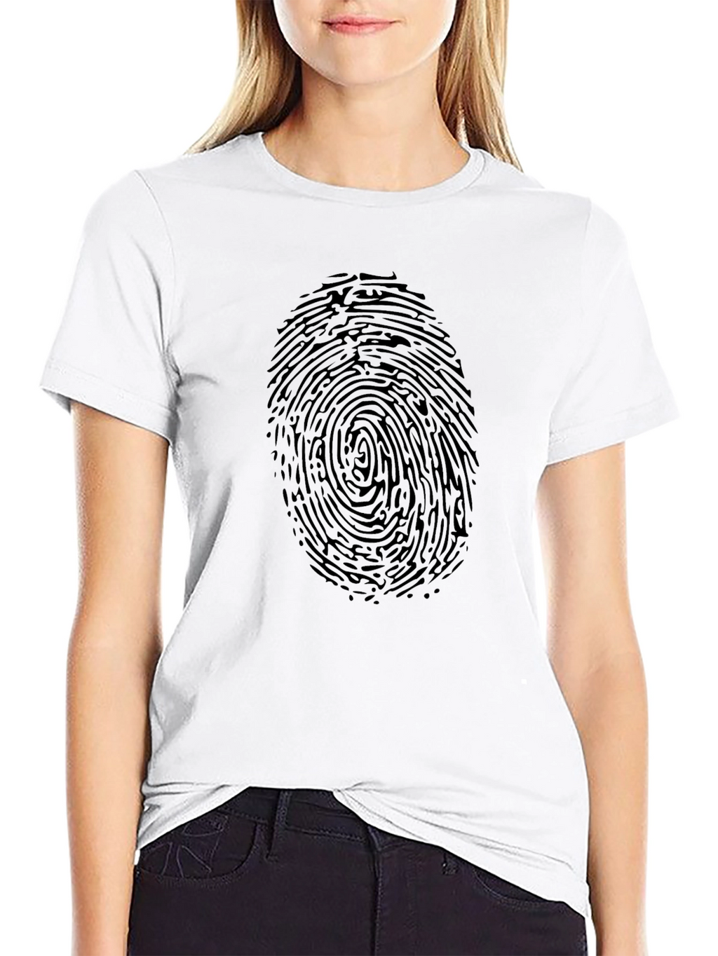Fingerprint Graphic Black Crew Neck Tee