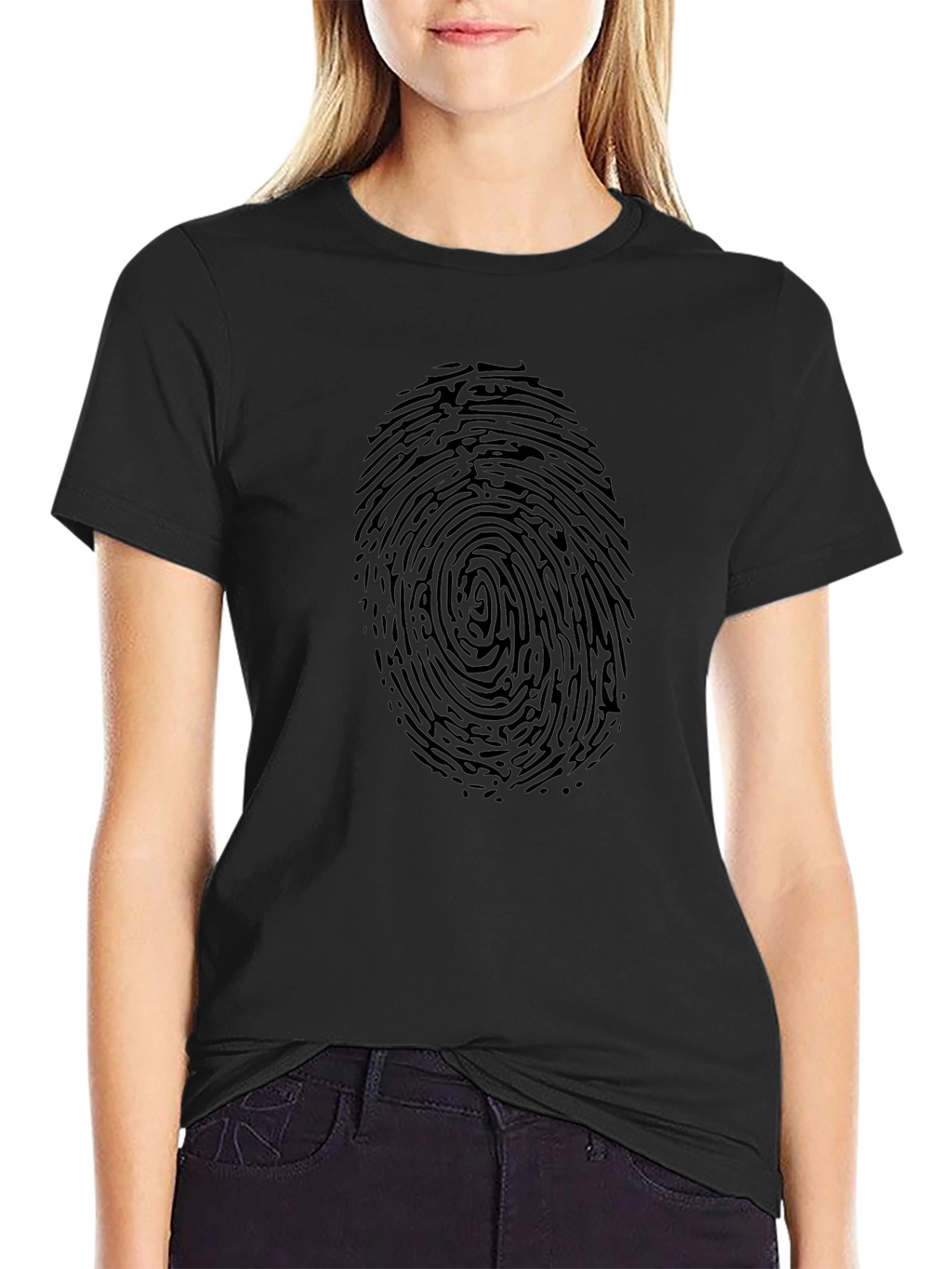 Fingerprint Graphic Black Crew Neck Tee