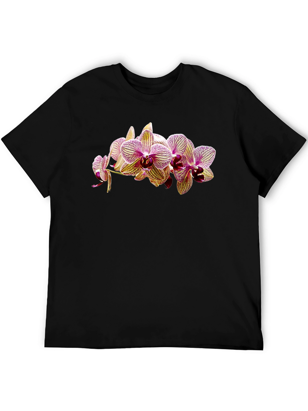 Floral Orchid Print Black T-Shirt