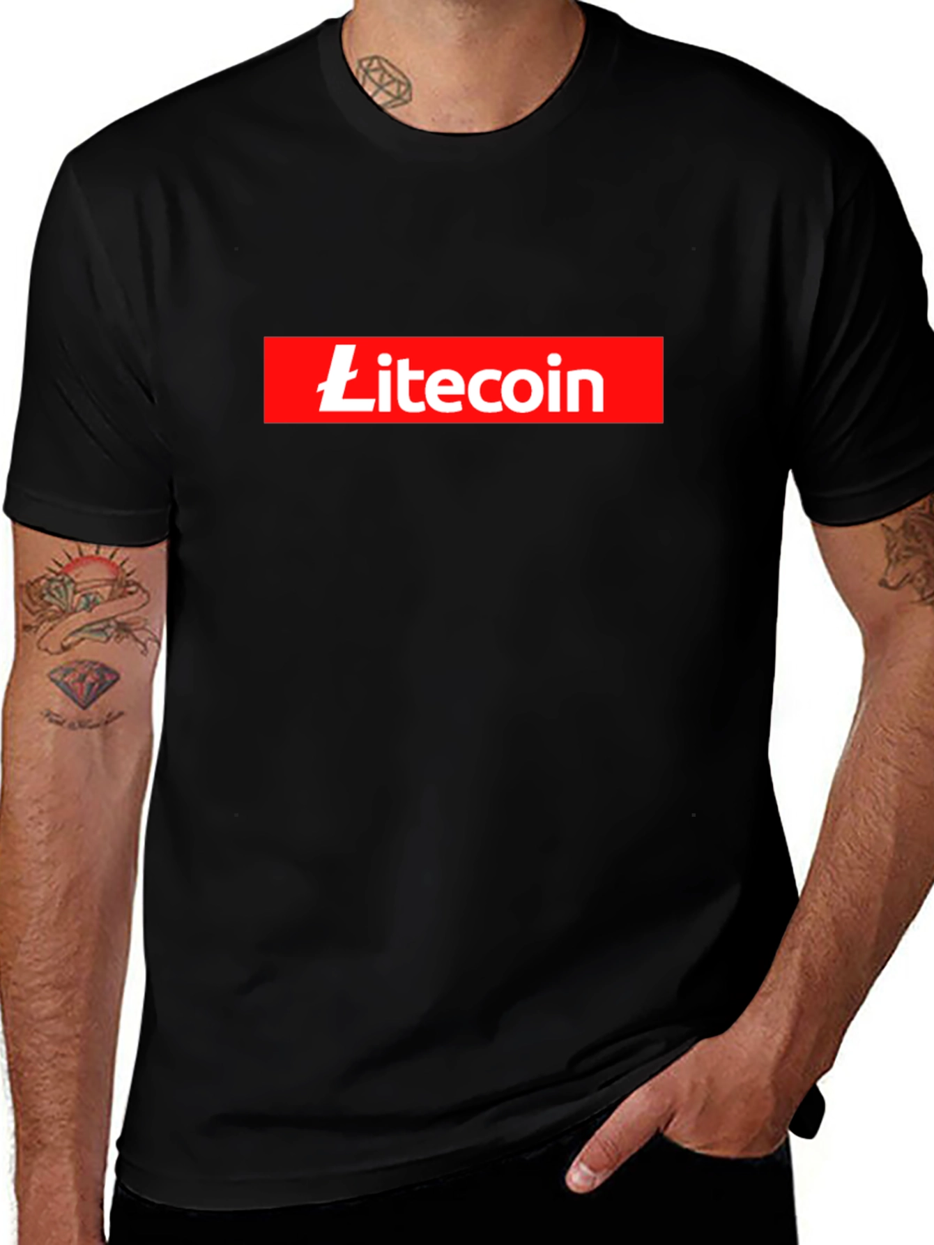 Litecoin Black T-Shirt Crypto Currency Red Box Logo