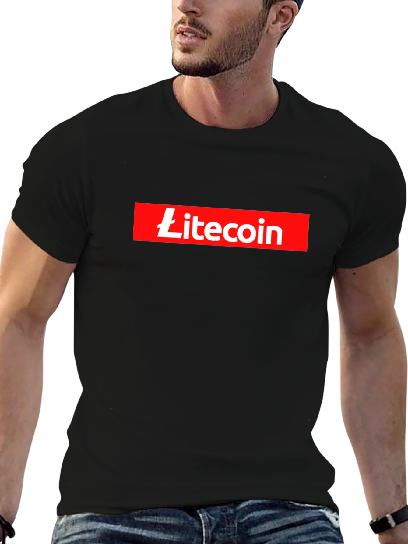 Litecoin Black T-Shirt Crypto Currency Red Box Logo