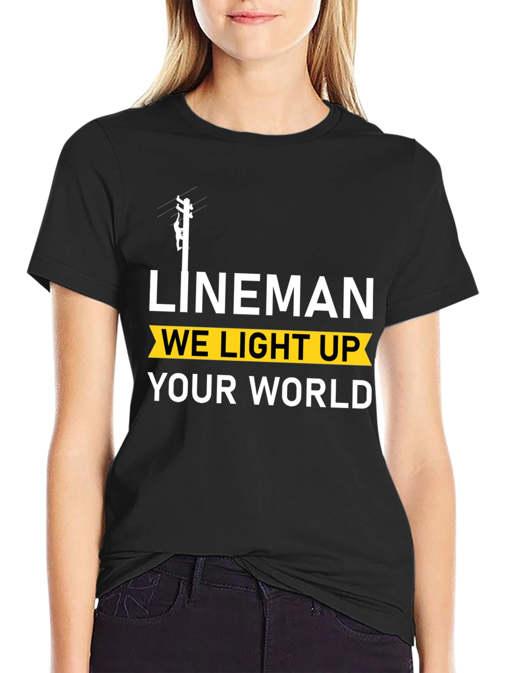 Lineman We Light Up Your World Black T-Shirt