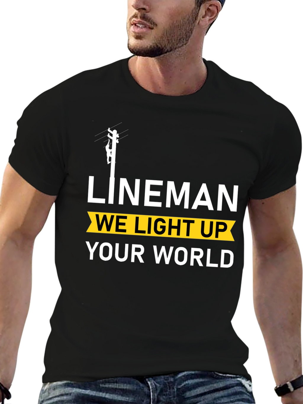 Lineman We Light Up Your World Black T-Shirt