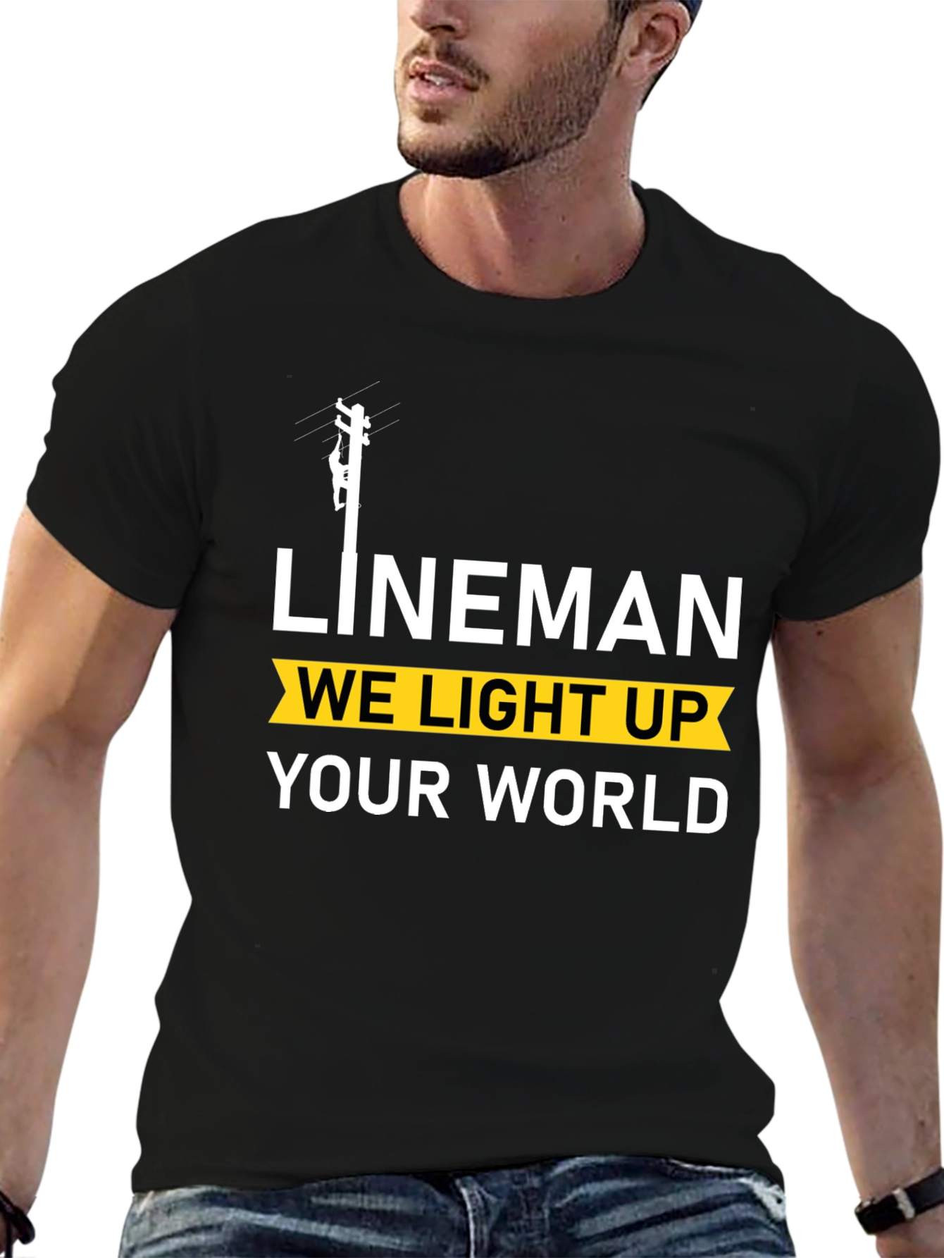 Lineman We Light Up Your World Black T-Shirt