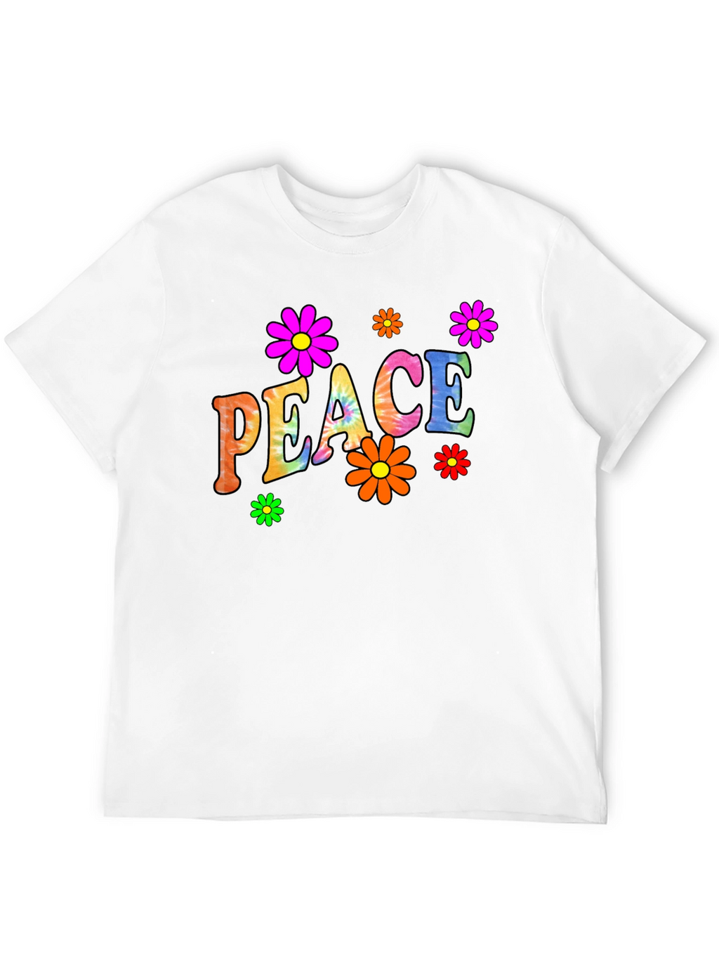 Peace Sign Flower Graphic Black T-Shirt