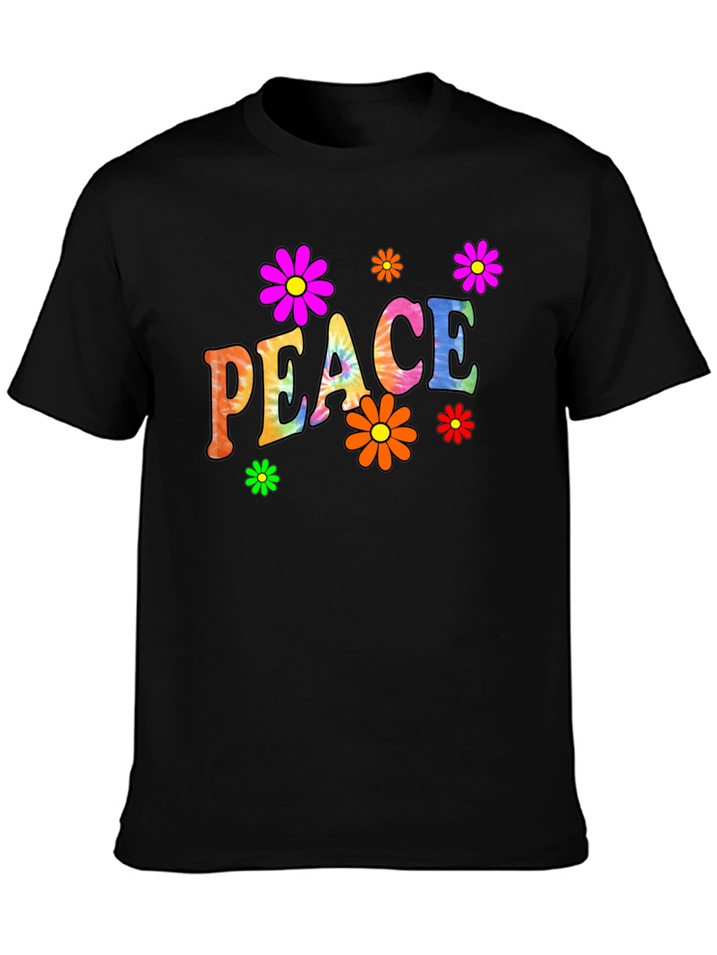 Peace Sign Flower Graphic Black T-Shirt