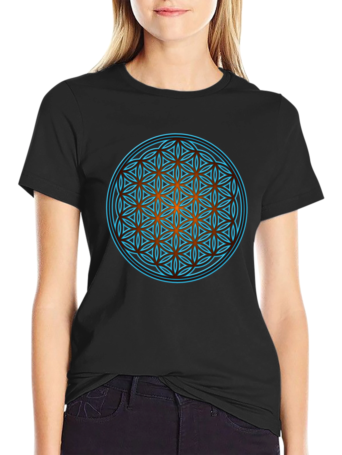 Sacred Geometry Graphic Print Black T-Shirt