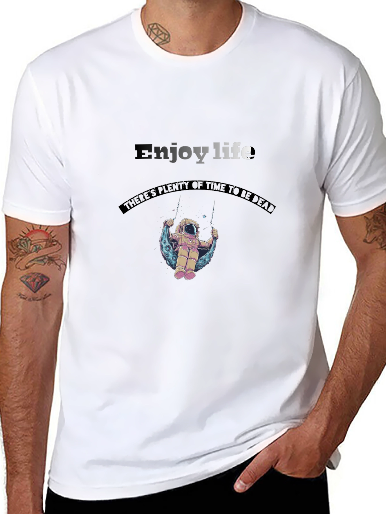 Enjoy Life Graphic Tee - Astronaut on Moon Swing